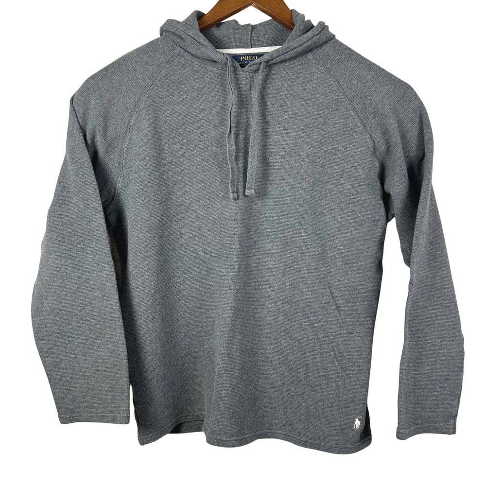 Polo Ralph Lauren Kids Gray Long Sleeve Waffle Hoodie Pullover Shirt Size XL G‎